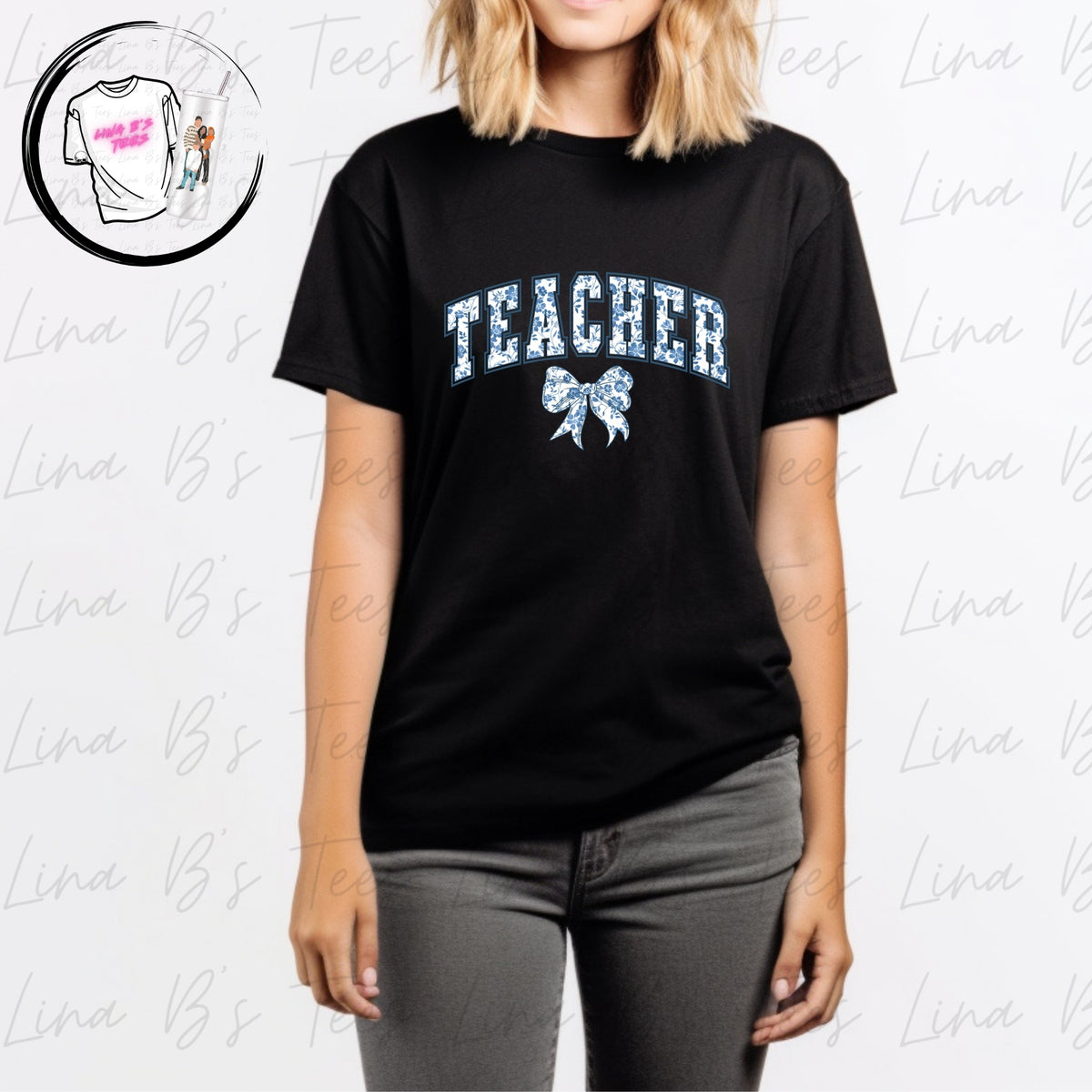 Teacher blue bow