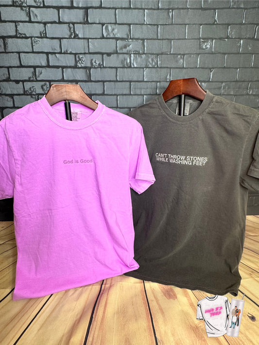 Religious comfort colors embroidered tee