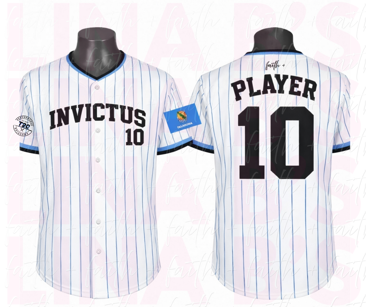 Faith+ Invictus full button up jersey- pinstripe
